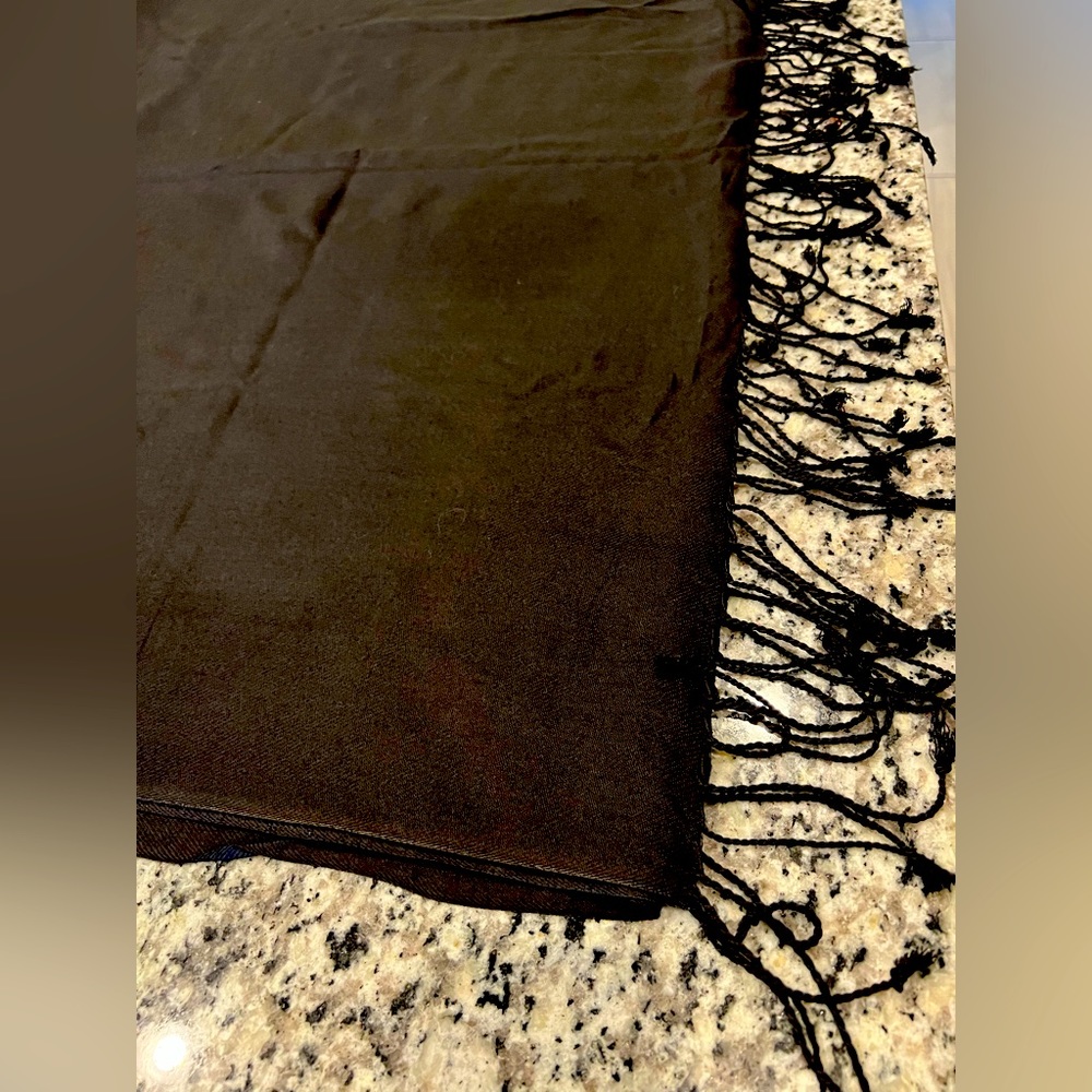 Black Scarf with Long Fringe and Soft Texture